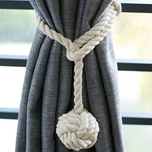 2 Stück Vorhang Raffhalter Hand Stricken Vorhang Seil Raffhalter mit Einzelner Kugel Baumwolle Seil Raffhalter Gardinen Halter, für Haus Büro Vorhang Dekoration, Beige von ZoZoMaiy