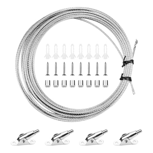 ZoZomaiy Einstellbar Drahtseil 2mm Stahlseil Spanndraht Gardinenseil Vorhang Seilspanngarnitur Vorhang Seilspannsystem 10m Edelstahlseil mit 4 Montage Klemme für Wäscheleine Draußen, Gardinendraht ZoZomaiy Einstellbar Drahtseil 2mm Stahlseil Spanndraht Gardinenseil Vorhang Seilspanngarnitur Vorhang Seilspannsystem 10m Edelstahlseil mit 4 Montage Klemme für Wäscheleine Draußen, Gardinendraht von ZoZoMaiy