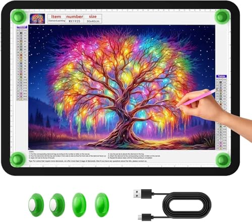 Zocelight A3 Leuchttisch,(42x34cm) Große Lichtpad, 6000 Lux Ultraheller Leuchtplatte mit Seitentasten & Magnetfunktion,3-Farben & 6 Stufige Dimmung Lichtplatten Für Diamantbilder, Skizzen(Schwarz) von Zocelight
