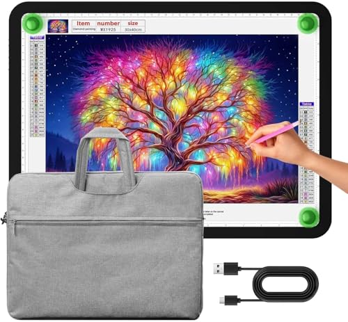 Zocelight A3 Leuchttisch mit Tasche,(42x34cm) Große Lichtpad, 6000 Lux Ultraheller Leuchtplatte mit Seitentasten & Magnetfunktion,3-Farben Lichtplatten Für Diamantbilder, Skizzen(Schwarz) von Zocelight