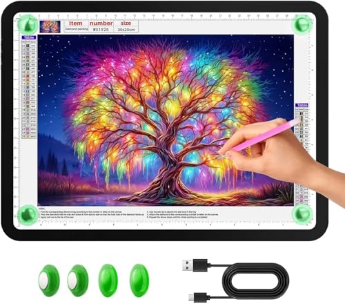 Zocelight A4 Leuchttisch Für Diamantmalerei,11000 Lux Ultraheller Leuchtplatte,Seitliche Tastenbedienung, 3-Farben Led Lichtpad,Magnetisch Lichtplatte Für Skizzieren,Zeichnen, Tattoo,Designen(Schwarz) von Zocelight