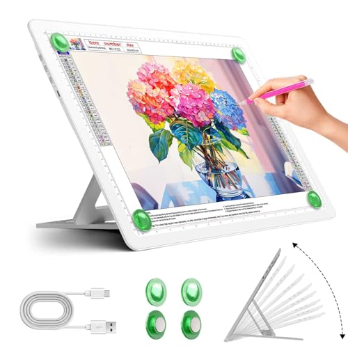 Zocelight Wiederaufladbares A4 Leuchttisch mit integriertem Ständer,superheller magnetischer light box mit physischen Tasten,Lichtkasten für diamond painting,Leuchtplatte für Skizzieren(Weiß) von Zocelight
