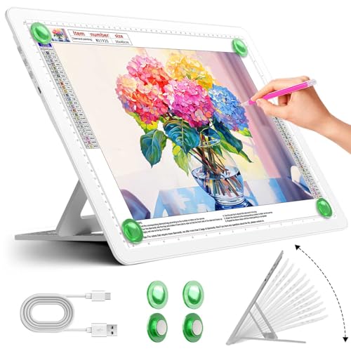 Zocelight wiederaufladbare A3 Leuchttisch mit integriertem Ständer,Superheller Magnetschachtel light box mit physischen Tasten,diamond painting zubehör,led zeichenbrett zum Zeichnen,tattoo(Weiß) von Zocelight