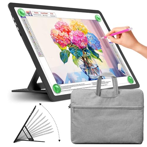 Zocelight wiederaufladbares A4 Leuchttisch mit integriertem Ständer & Tasche, Superheller magnetischer light box mit physischen Tasten,Lichtkasten für diamond painting, Leuchtplatte für Skizzieren von Zocelight