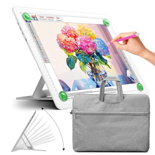 Zocelight wiederaufladbares A4 Leuchttisch mit integriertem Ständer & Tasche,Superheller magnetischer light box mit physischen Tasten,Lichtkasten für diamond painting,Leuchtplatte für Skizzieren(Weiß) von Zocelight