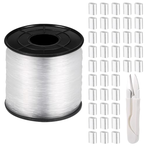 Zocipro 0,6mm x 200m Nylonfaden Transparent, Durchsichtiges Angelschnur Reißfest mit 1 Schere 100 Aluminium-Crimphülsen, Klarer Nylonschnur für DIY Crafting, Angel, Basteln, Schmuck, Aufhängen von Zocipro