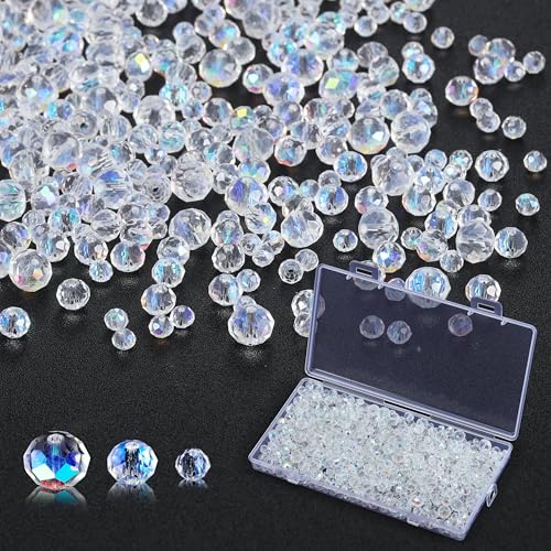 Zocipro 1000 Stück Kristall Glasperlen Zum Auffädeln, 8mm/6mm/4mm Facettierte Perlen Glas für Armbänder, Schmuckperlen zum Basteln für DIY Schmuckherstellung Armbänder Halskette Handwerk von Zocipro