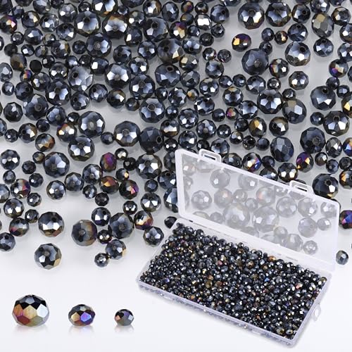 Zocipro 1000 Stück Glasperlen zum Auffädeln, 8mm/6mm/4mm Facettierte Glass Beads für Armbänder, Kristall Perlen zum Auffädeln für DIY Schmuckherstellung Armbänder Halskette, Schwarz von Zocipro