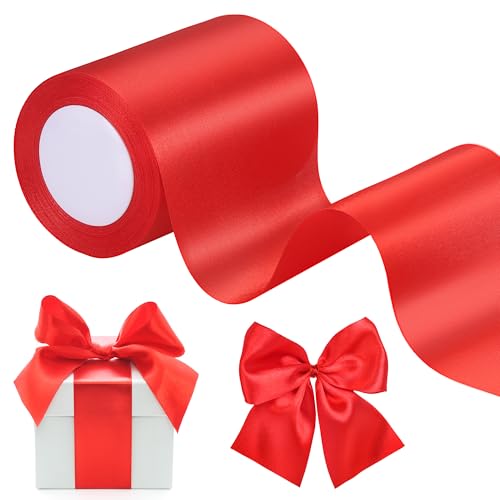 Zocipro 10cm x 22m Rotes Geschenkband Satinband, Breit Stoffband Rot, Satin Band Schleifen für Dekoration Grand Öffnung Weihnachten Hochzeit Auto Stuhl Party Dach & Außenbereich von Zocipro