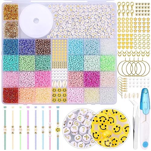 Zocipro 12608 Stück 3mm Perlen für Armbänder, 24 Bunte Glasperlen zum Auffädeln,Mini Perlenset Charm Kit mit Holzperlen,Perlen zum Auffädeln für Weihnachten DIY Bracelet Making Kit,Partys,Feiertage von Zocipro