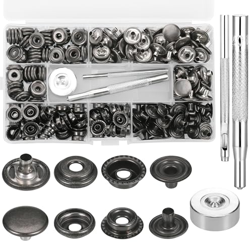 Zocipro 280 Stück Druckknöpfe Set, 15mm Druckknopf Kupfer Ohne Nähen mit Fixierwerkzeug Kit, Druckknöpfe Metall für Leder Handwerk Jacke Brieftasche DIY Handtasche Kleidung, Schwarz von Zocipro