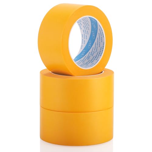 Zocipro 3 Stück Goldband 50mm x 50m, Abklebeband Maler Selbstklebend, Profi Malerklebeband & Malerkrepp, Maler Klebeband 50mm für Abdeckarbeiten & Exakte Farbkanten von Zocipro