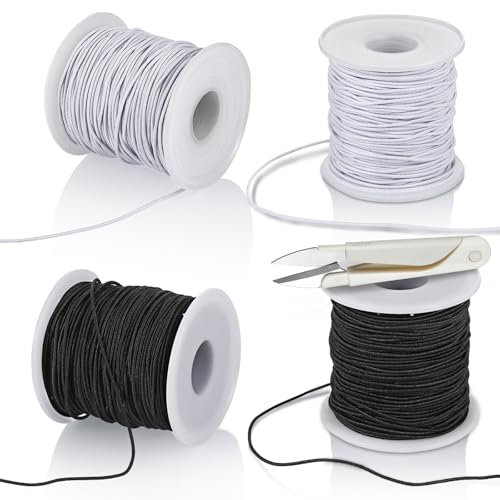 Zocipro 4 Rollen Gummiband für Armbänder, 1mm x 200 m Gummikordel, Gummischnur, Perlenschnur mit Schere, Elastische Faden für DIY Schmuckherstellung Bastelarbeiten (Schwarz, Weiß) von Zocipro