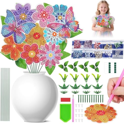 Zocipro Blumen Basteln Mädchen 6 7 8 9 10 Jahre, Diamond Painting Kinder Blumenstrauß, Bastelset Kinder ab 5-12 Jahre Mädchen Geschenk, Kreativ Geburtstagsgeschenk für die Zimmerdekoration von Zocipro