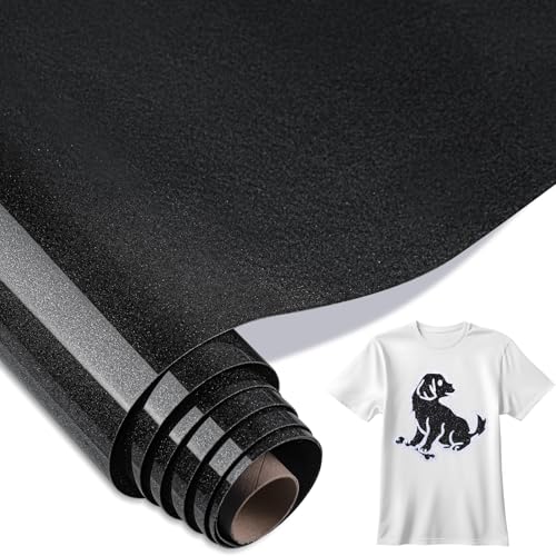 Zocipro Glitzer Plotterfolie Textil, 30cm x 1M 3D Puff Flockfolie Plotter Textil, Heat Transfer Vinyl Transferfolie Flexfolie für Textilien Transferfolie zum Aufbügeln für DIY T-Shirt,Stoffe, Schwarz von Zocipro