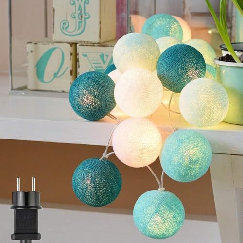 Ciskotu Lichterkette Innen, Baumwollkugeln Lichterkette Cotton Ball Lichterkette 20 LED Kugeln Lichterkette Innen mit Stecker für Kinderzimmer Schlafzimmer Weihnachten Hochzeit Party von Ciskotu