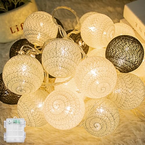 Ciskotu Cotton Ball Lichterkette Batteriebetrieben - 3,3M 20 LED Kugel Lichterketten Innen Wandleuchte Weihnachtsbeleuchtung Deko für Hochzeit, Zimmer, Home, Party von Ciskotu