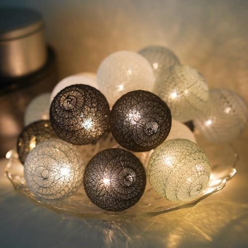 Ciskotu Lichterkette Innen, Baumwollkugeln Lichterkette Batteriebetrieben Cotton Ball Lichterkette 20 LED Kugeln Lichterkette Inne für Kinderzimmer Weihnachten Party Garten Terrasse von Ciskotu