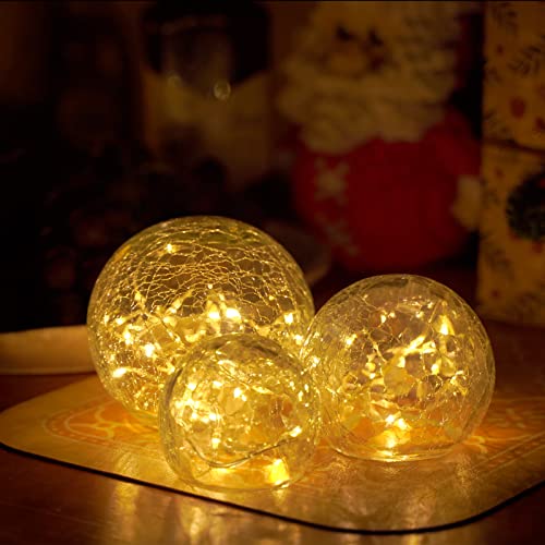 Zodight LED Glaskugel Lichterketten, Weihnachtsdeko Beleuchtet mit Crackle Glas, 8 Modi Deko Lampe Batteriebetrieben für Innen/Herbstdeko/Tischdeko/Schlafzimmer/Wohnzimmer von Zodight