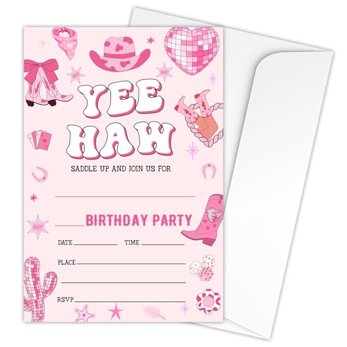 Zodvery Cowgirl Yeehaw Geburtstagseinladungskarten – Western-Discokugel-Partyzubehör für Frauen und Mädchen – 20 Einladungen zum Ausfüllen und 20 Umschläge-Set B08 Zodvery Cowgirl Yeehaw Geburtstagseinladungskarten – Western-Discokugel-Partyzubehör für Frauen und Mädchen – 20 Einladungen zum Ausfüllen und 20 Umschläge-Set B08 von Zodvery