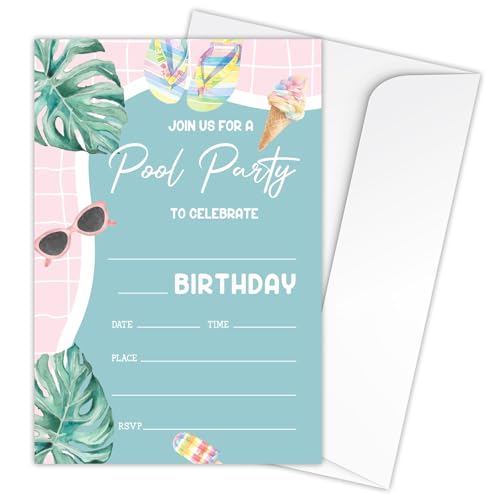 Zodvery Einladungskarten für Pool-Partys, Schwimmbad-Party-Zubehör für Jungen und Mädchen, 20 Einladungen zum Ausfüllen und 20 Umschläge, B16 Zodvery Einladungskarten für Pool-Partys, Schwimmbad-Party-Zubehör für Jungen und Mädchen, 20 Einladungen zum Ausfüllen und 20 Umschläge, B16 von Zodvery