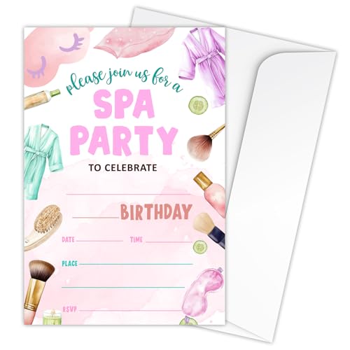 Zodvery Einladungskarten für Spa-Partys, glamouröses Make-up-Partyzubehör für Frauen und Mädchen, 20 Einladungen zum Ausfüllen und 20 Umschläge, B09 von Zodvery