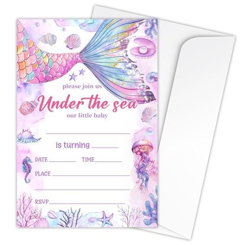 Zodvery Meerjungfrauen-Geburtstagsparty-Einladungskarten – Ozean-Thema, Meerjungfrauen-Bash-Partyzubehör für Jungen und Mädchen, Splish Splash 20 Einladungen zum Ausfüllen und 20 Umschläge, B15 Zodvery Meerjungfrauen-Geburtstagsparty-Einladungskarten – Ozean-Thema, Meerjungfrauen-Bash-Partyzubehör für Jungen und Mädchen, Splish Splash 20 Einladungen zum Ausfüllen und 20 Umschläge, B15 von Zodvery