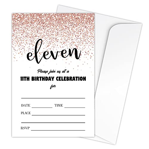 Zodvery Party-Einladungskarten zum 11. Geburtstag, 11 Jahre, rosa Glitzer, Gold, Themenpartyzubehör für Kinder, Jungen oder Mädchen, 20 Einladungen zum Ausfüllen und 20 Umschläge, 52 Stück Zodvery Party-Einladungskarten zum 11. Geburtstag, 11 Jahre, rosa Glitzer, Gold, Themenpartyzubehör für Kinder, Jungen oder Mädchen, 20 Einladungen zum Ausfüllen und 20 Umschläge, 52 Stück von Zodvery