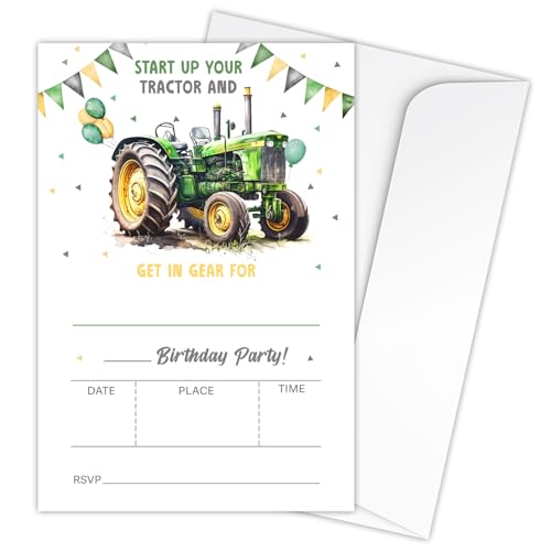 Zodvery Start Your Traktor Geburtstagseinladungskarten – Bauernhof-Grüner Traktor Partyzubehör für Jungen und Mädchen – 20 Einladungen zum Ausfüllen und 20 Umschläge-Set B10 Zodvery Start Your Traktor Geburtstagseinladungskarten – Bauernhof-Grüner Traktor Partyzubehör für Jungen und Mädchen – 20 Einladungen zum Ausfüllen und 20 Umschläge-Set B10 von Zodvery