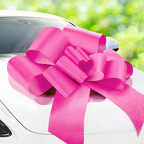 Zoe Deco Große Autoschleife (Rosa, 76 cm / 30 Zoll) mit 2 goldenen Zubehörschleifen, Riesengeschenke, Mädchenparty, Hochzeitsempfang, Geburtstag, Weihnachtsschleifen fürs Auto, große Geschenkschleife von Zoe Deco