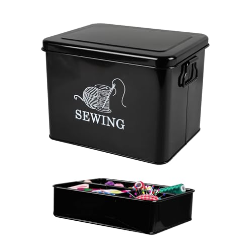 Nähkästchen Nähkoffer für Handarbeit -Mit herausnehmbaren Tabletts nähbox -Metall Handarbeitskorb Sortierbar organisiert Nähzube nähzubehör für nähmaschine Nähset Sewing box für Hause Reise -Schwarz von ZoeQide