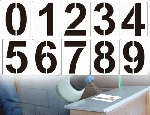 ZoeTekway 10 Stück Zahlen Schablonen Set,Wiederverwendbare Große 0-9 Nummer Zahlenschablonen,für Markierung Garagenparkplätzen,Hausnummern,Briefkästen,Adressen,Malerarbeiten(10 * 11 cm) von ZoeTekway
