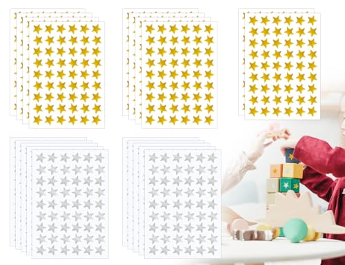 ZoeTekway 1080 Stück Aufkleber Sterne Belohnungssticker Sterne Aufkleber Sterne Zum Aufkleben für Kinder Belohnung Schüler Lehrer Sterne Sticker (Gold und Silber) von ZoeTekway