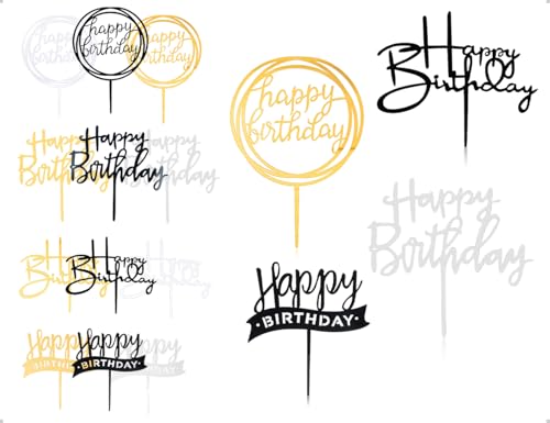 ZoeTekway Happy Birthday Tortendeko, Cake Topper Geburtstag, Acryl Tortendeko Geburtstag, Cupcake Topper (12, 3 Farben Satz 1) von ZoeTekway