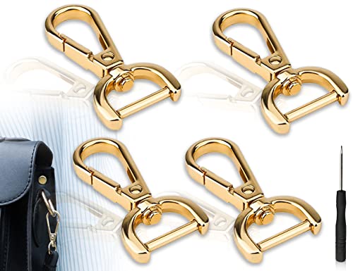 ZoeTekway 4 Stück karabinerhaken mit drehgelenk, Schlüsselanhänger Gold, D Ring Karabinerverschlüsse für Geldbörse Umhängetasche Lederhandtaschen DIY Zubehör（mit 1 Schraubendrehern） von ZoeTekway
