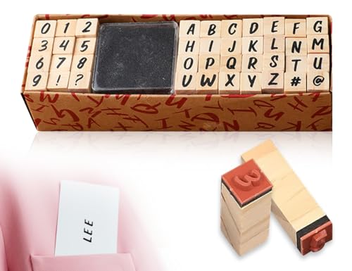 ZoeTekway 40 Stück Buchstaben Stempel,Vintage Holz Klein Alphabet Symbole Buchstaben Zahlen mit Stempelkissen Set,für Scrapbooking,Handwerk,DIY Grußkarten,Kartenherstellung von ZoeTekway