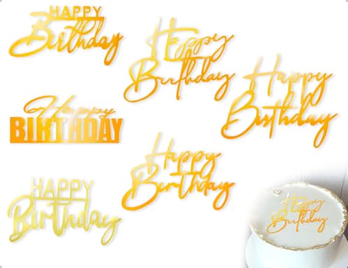 ZoeTekway 6 Stück Happy Birthday Tortendeko,Acryl Kuchenaufsätze,Glänzen zu Lassen Geburtstagsparty-Zubehör,verwendet für Partyfeier Jubiläum Hochzeit(Gold) von ZoeTekway