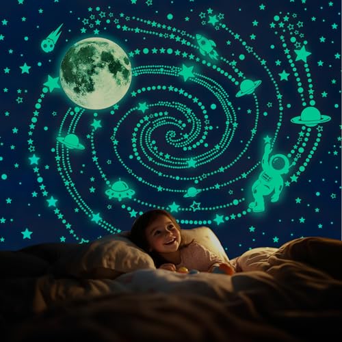 Leuchtsterne Selbstklebend Wandsticker, 1420 Stück leuchtsterne kinderzimmer Wandtattoo Mond und Sterne Astronaut, Rakete Fluoreszierend Wandaufkleber für Schlafzimmer Wohnzimmer Deko Leuchtsterne Selbstklebend Wandsticker, 1420 Stück leuchtsterne kinderzimmer Wandtattoo Mond und Sterne Astronaut, Rakete Fluoreszierend Wandaufkleber für Schlafzimmer Wohnzimmer Deko von ZoeWei