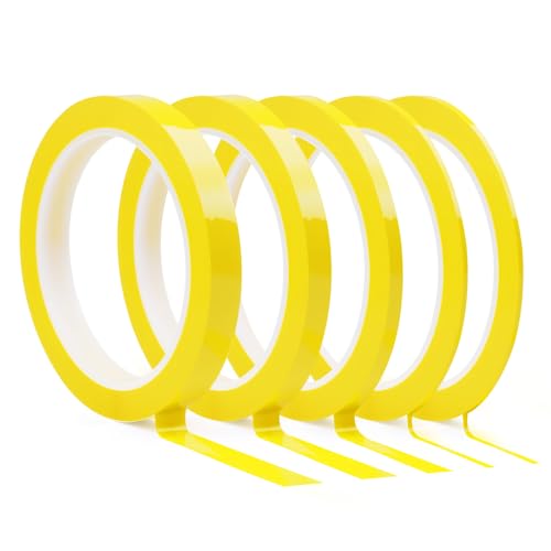Malerkrepp Selbstklebendes Fineline Tape, 5 Rollen Masking Tape 3/5/10/12 mm x 50 m Klebeband Malerband Abklebeband Lackieren für Autolack Malerarbeiten Dekorieren, Goldgelb von ZoeWei