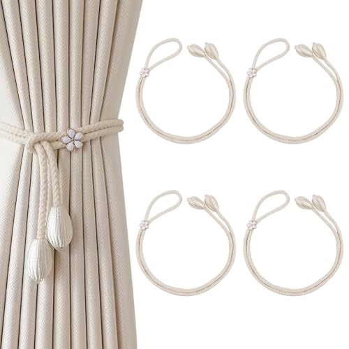 ZoeWei Vorhang Raffhalter, 4 Stück Einstellbar Gardinenhalter Raffhalter für Vorhänge Handgestrickte Baumwolle Gardinen Raffhalter Vorhanghalter für Wohnzimmer Büro Schlafzimmer von ZoeWei