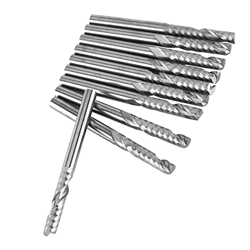 10 PCs Single Flötenrouter -Bits 1/8 Zoll CNC Shank Kit, Feststoff -Carbid -Legierungsmühle von Wolfram -Carbid, Spiralaufgas -Mahlen -Mahls -Werkzeugset für Holz, PVC -MDF von Zoeyilan