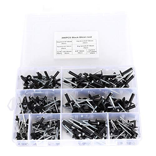 Blinde Nietverschluss Kit 200pcs Aluminium Nieten Sortiment Schwarze Aufbewahrungsbox robust langlebig vielseitig von Zoeyilan