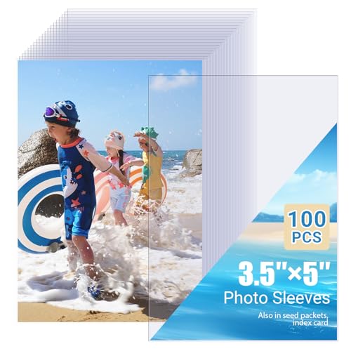 Transparente Fotohüllen, säurefreie Kunststofffolien für Fotos, Karteikarten, archivierungssicher, wasser- und staubdicht, 8,9 x 12,7 cm, 100 Stück von Zofly