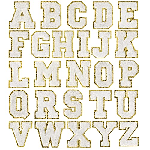 Zogify Aufnäher zum Aufbügeln mit Buchstaben A-Z, goldfarbener Glitzer und weißem Chenill, Varsity-Initialen-Aufnäher, selbstklebender Aufkleber, Buchstaben-Aufnäher für Team-Kostüm, Dekoration, 7,9 Zogify Aufnäher zum Aufbügeln mit Buchstaben A-Z, goldfarbener Glitzer und weißem Chenill, Varsity-Initialen-Aufnäher, selbstklebender Aufkleber, Buchstaben-Aufnäher für Team-Kostüm, Dekoration, 7,9 von Zogify
