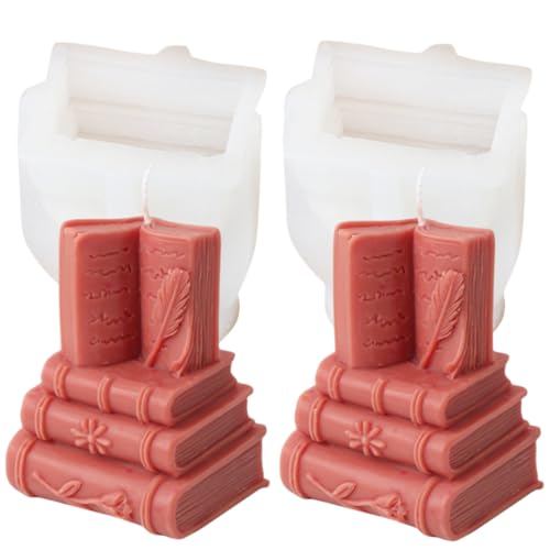 3D-Silikonform für Buchkerzen, literarischer Stil, Gips, Epoxidharz, Gießform, Bücherregal, Ornament, Studium, Dekoration, Herstellungszubehör (Buchkerzen-Form-5) von Zohuyar