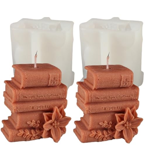 Silikonform für Buchrahmen, Kerzen, 3D-Bücherregal, Harz, Beton, Zement, Duft, Gips, Silikonform, Heimdekoration, handgefertigte Geschenke (Buchkerzenform, 6) von Zohuyar