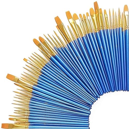 50 Stück Künstlerpinsel, Premium Nylon Kunst Pinsel-Sets für Aquarell, Acryl & Ölgemälde Perfekt für Anfänger, Künstler und Gemälde Liebhaber (50er Blau) von Zoiibuy