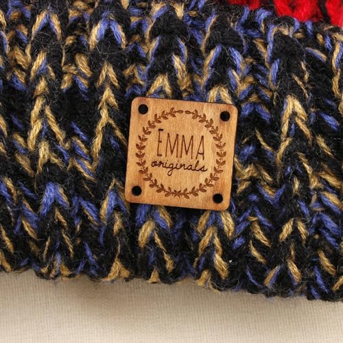 Holzetiketten, individuelle Kleideretiketten, personalisierte Kleidungsetiketten, Etiketten für handgefertigte Produkte, Holzetiketten für Strickwaren (25 x 25 mm, braune Farbe) von ZoikoM