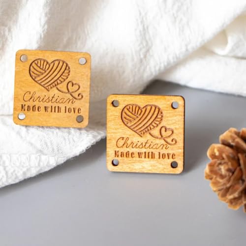 Individuelle Holzanhänger, individuelle Kleideretiketten, Holz-Kleidungsanhänger, Stricketiketten, Häkeletiketten, Holzanhänger, personalisierte Etiketten (Teakfarbe, quadratisch) von ZoikoM