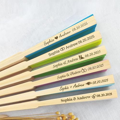ZoikoM Personalisierter Fächer, benutzerdefinierter Fächer, Seidenfächer, Holzfächer, gravierter Seidenfächer, Faltfächer, Hochzeitsfächer, individuelle Hochzeit, Organzabeutel (70 Stück) von ZoikoM